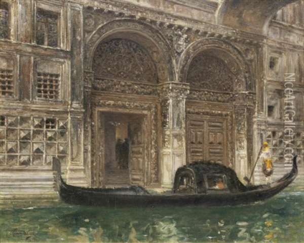Gondola A Palazzo Dei Piombi Oil Painting - Rubens Santoro