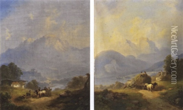 Voralpine Landschaft Mit Bauersleuten Oil Painting - Joseph Nikolaus Butler