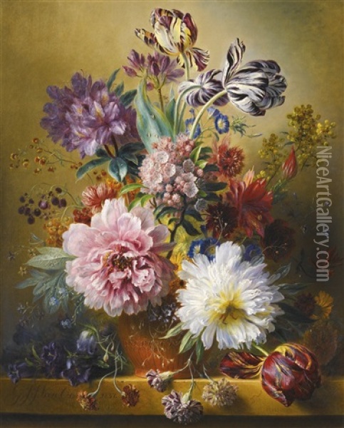An Opulent Flower Still Life Oil Painting - Georgius Jacobus Johannes van Os
