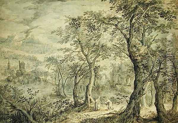 Wooded Landscape with the Temptation of Christ Oil Painting - David Vinckboons