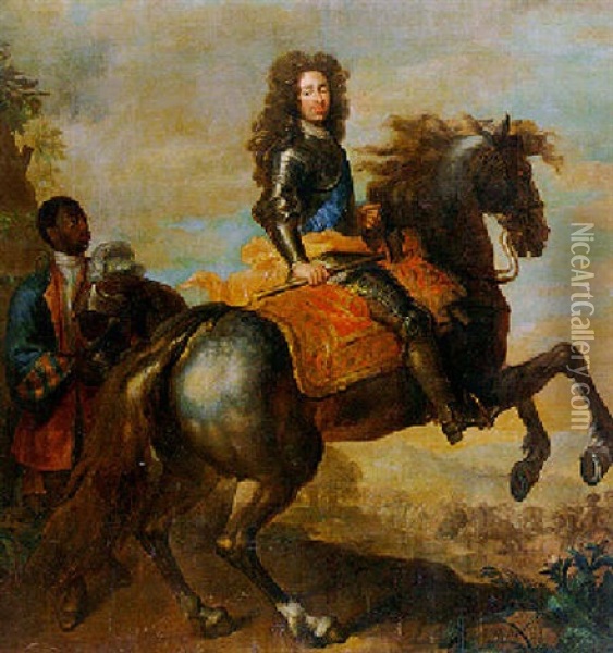 Equestrian Portrait Of A German Prince Oil Painting - Herman Hendrik Quiter the Elder