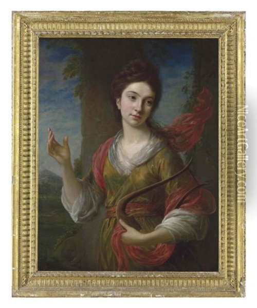 Portrait Of A Lady As Terpsichore In A Landscape Oil Painting - Nathaniel Hone the Younger