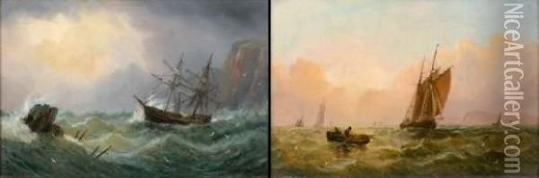 Navire Dans La Tempete. Oil Painting - Adolphus Knell