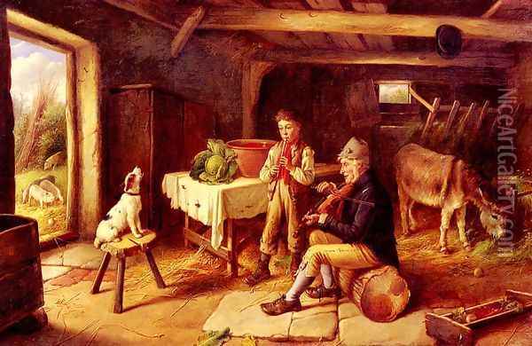 A Cottage Concert Oil Painting - Charles Hunt