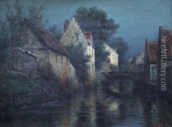 Crepuscule Sur Le Village Oil Painting - Georges Philibert Charles Maroniez