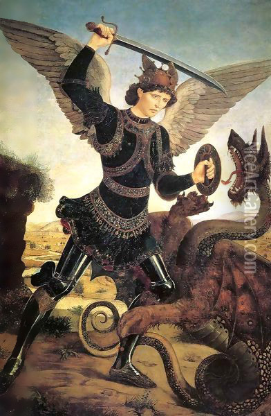St Michael and the Dragon Oil Painting - Antonio Del Pollaiuolo