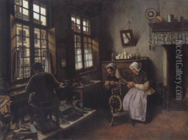 De Schoenmaker In Zijn Interieur Oil Painting - Henri de Braekeleer