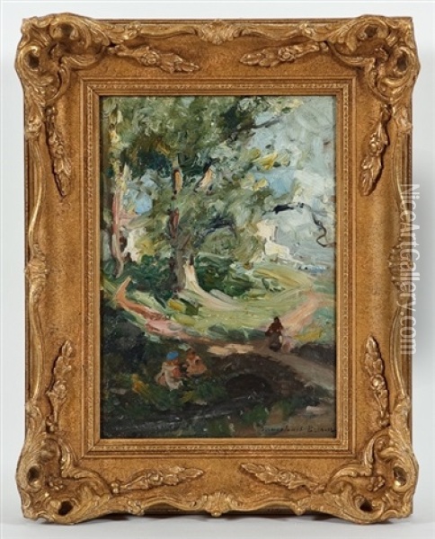 Children Playing On The Mill Road, Cockburnspath Oil Painting - William Marshall Brown