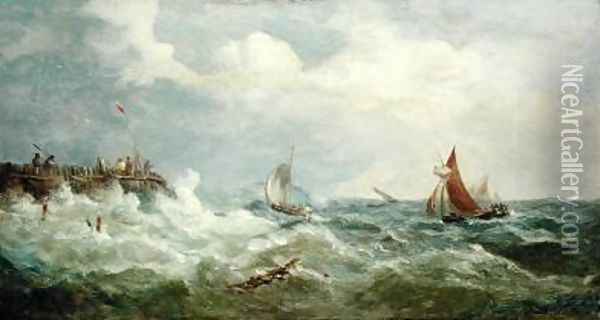 Boats Making for the Harbour Mouth Oil Painting - John Moore