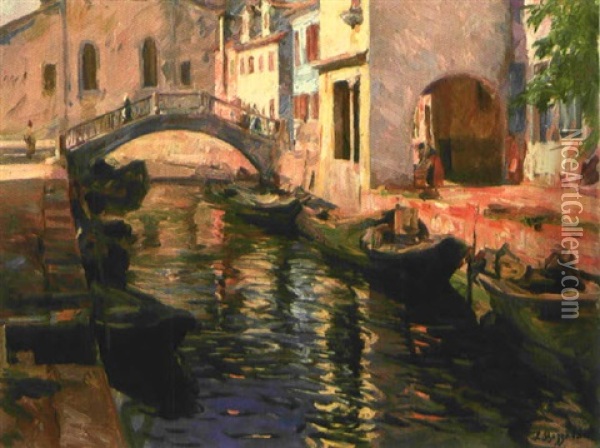 Kleiner Kanal In Venedig Oil Painting - Leonardo Bazzaro