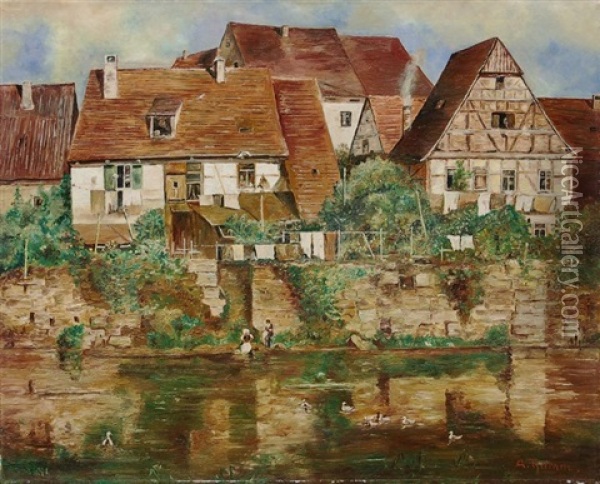 Besigheim An Der Enz (?) Oil Painting - Adolf Gustav Thamm