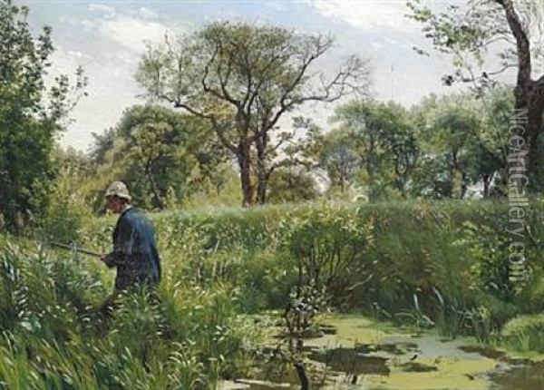 A Hunter In The Marsh A Summer Day At Ausumgaard Oil Painting - Vilhelm Peter Karl Kyhn