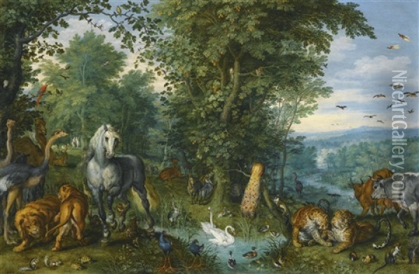 The Garden Of Eden With The Fall Of Man Oil Painting - Jan Brueghel the Elder