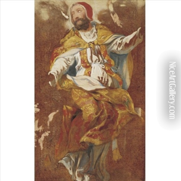 Study For A Figure Of A Pope Oil Painting - Jacques Courtois