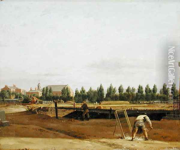 Excavating the Regents Canal, with a view of Marylebone Chapel, c.1812 Oil Painting - John Seguier