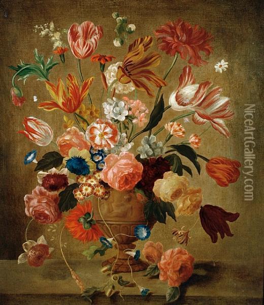 Still Life Of Flowers In An Urn Oil Painting - Jan van Os