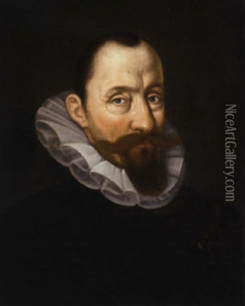 Portrait Of A Gentleman In A Black Coat And White Ruff Oil Painting - Jan Anthonisz Van Ravesteyn