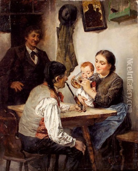 Die Erste Alkohol-kostprobe Oil Painting - Rudolf-Alfred Jaumann