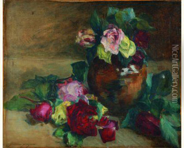  Jete Et Bouquet De Roses  Oil Painting - Jeanne Guerard-Gonzales