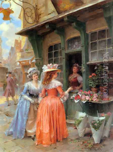The Flower Market Oil Painting - Henri Victor Lesur