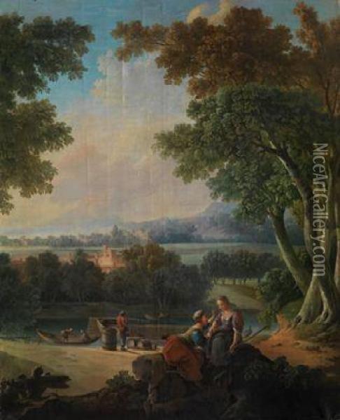 Eine Schaferszene In Einerweiten Landschaft Oil Painting - Jean-Baptiste Huet I