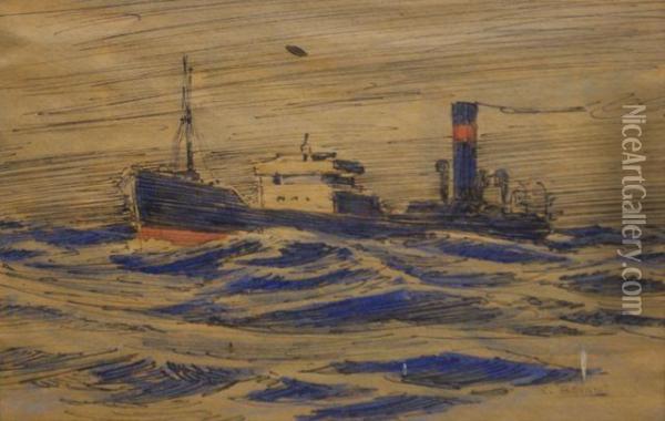 Steamer At Sea Oil Painting - Charles David Jones Bryant