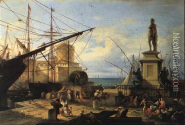 Veduta Del Porto Di Livorno Oil Painting - Giuseppe Signorini