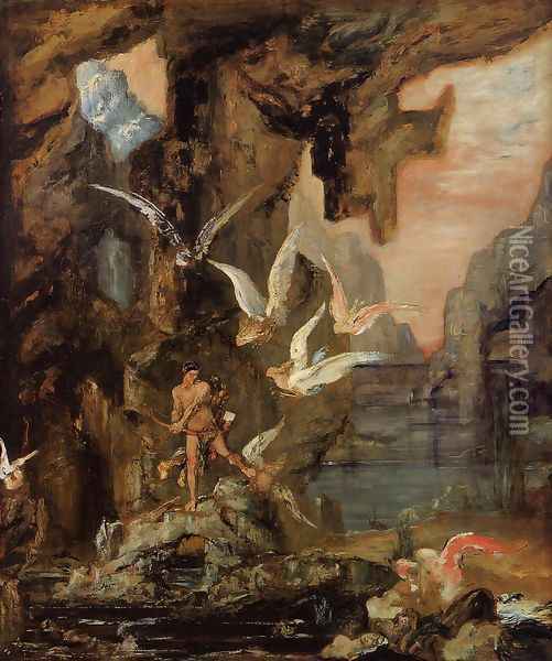 Hercules at Lake Stymphalos Oil Painting - Gustave Moreau