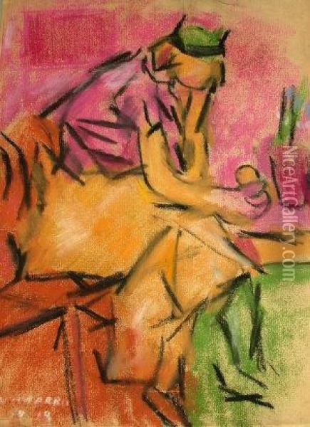 Study Of A Seated Figure Oil Painting - Franz Marc