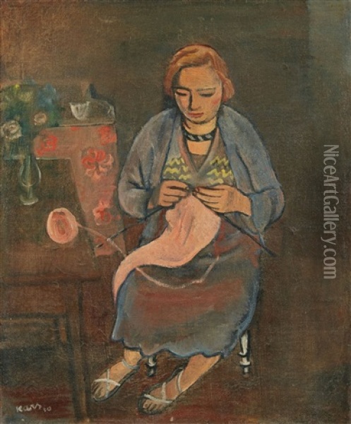 Femme Au Tricot Oil Painting - Georges (Karpeles) Kars