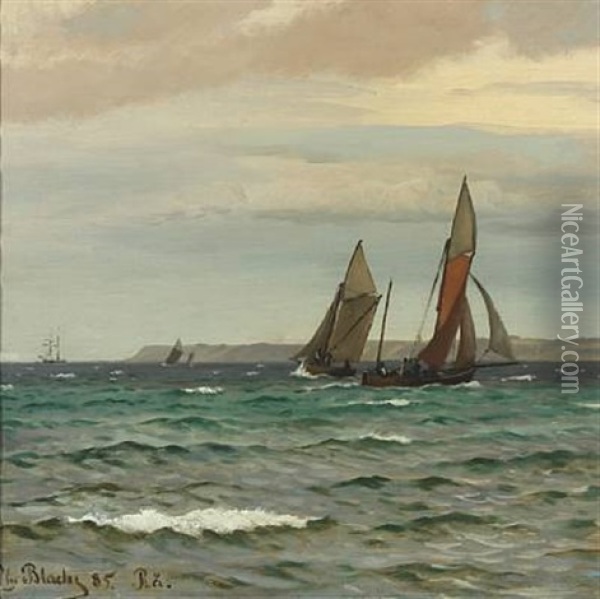 Saling Boats Along The Swedish Coast Of Raa Oil Painting - Christian Blache