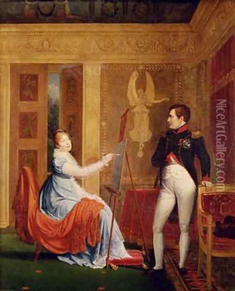 Marie Louise 1791-1847 of Habsbourg Lorraine Painting a Portrait of Napoleon I 1769-1821 Oil Painting - Alexandre Menjaud