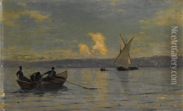 Genfersee Mit Ruder- Und Segelboot Oil Painting - Francois-Louis-David Bocion