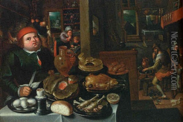 The Rich And The Poor Kitchen Oil Painting - Marten van Cleve the Elder