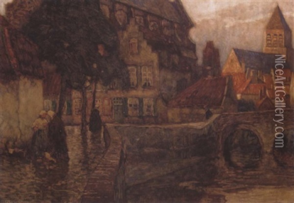 Alter Stadtplatz In Brugge Oil Painting - Carl (Karl, Charles) O'Lynch of Town
