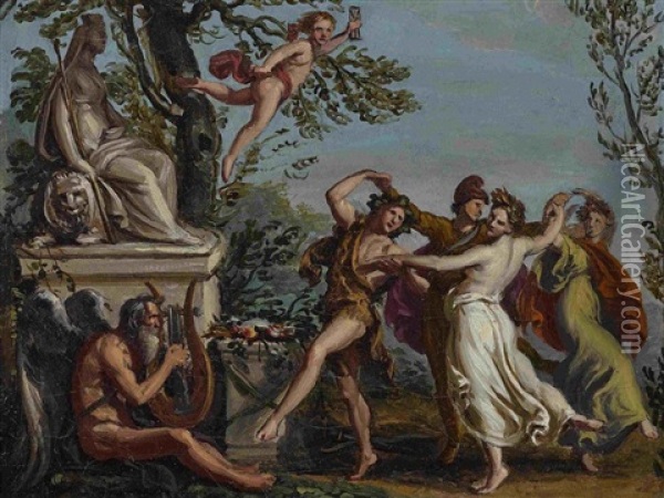 Venus In Der Schmiede Des Vulkan - Bacchanal (2 Works) Oil Painting - Vincenzo Camuccini