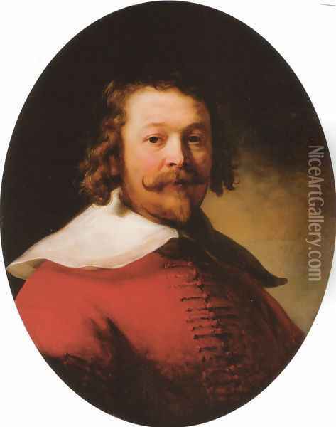 Portrait of a bearded man, bust-length, in a red doublet Oil Painting - Rembrandt Van Rijn