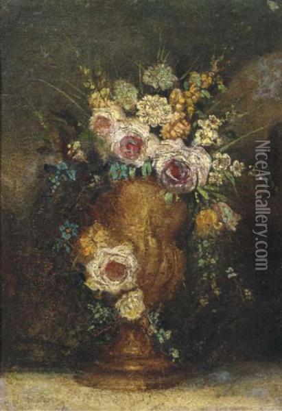 Flowers In A Vase Oil Painting - Ignace Henri Jean Fantin-Latour