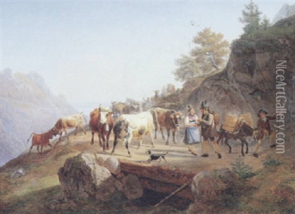 Et Mode Pa En Bjergvej Oil Painting - Christian Frederick Carl Holm