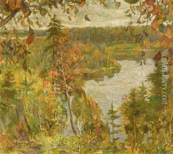 Herbstliche Flusslandschaft Oil Painting - Isaak Izrailevich Brodsky