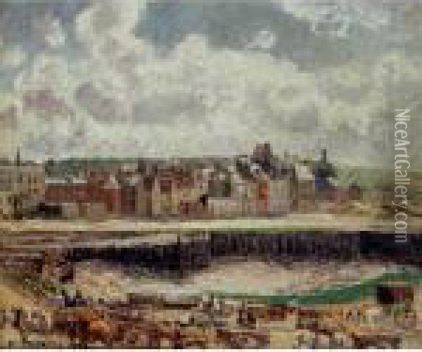 Dieppe, Bassin Duquesne, Effet De Soleil, Matin, Maree Basse Oil Painting - Camille Pissarro