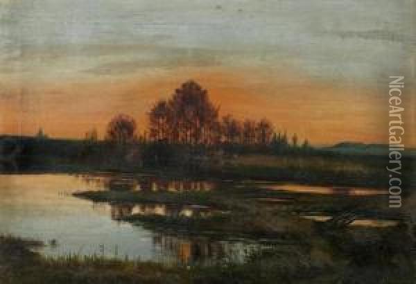 Seelandschaft Im Abendrot. Oil Painting - Alexei Kondratyevich Savrasov