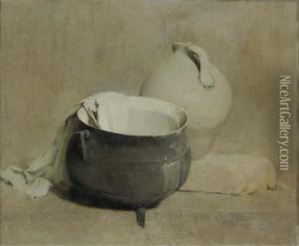 Still Life With Kettle And Jug Oil Painting - Emil Carlsen
