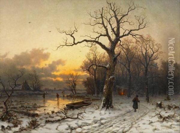 A Winter's Day, Sunset Oil Painting - Iulii Iul'evich (Julius) Klever