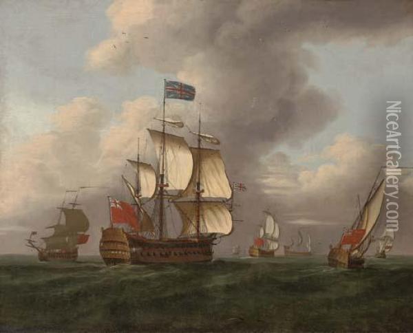 A Squadron Of The Red At Sea Oil Painting - Samuel Scott