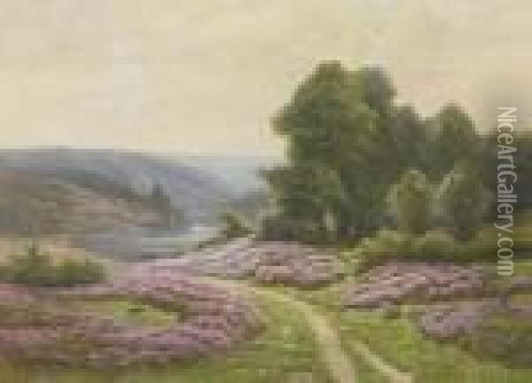Heather Flowering In A Valley Oil Painting - Gaston Anglade