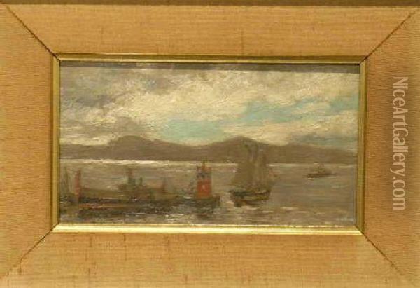 Boats Near A Lighthouse Oil Painting - Markus Frederik Steen Gronvold