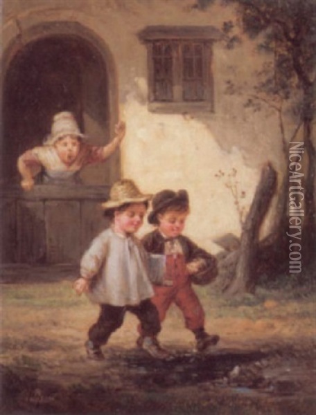 Two Naughty Boys Oil Painting - Francois-Louis Lanfant