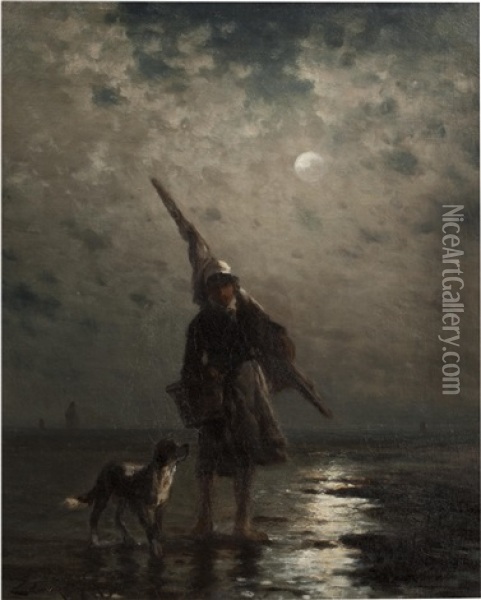 Young Fisherman With Dog Oil Painting - Edward Percy Moran