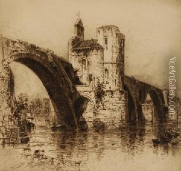 Pont D'avignon Oil Painting - E. Hedley Fitton